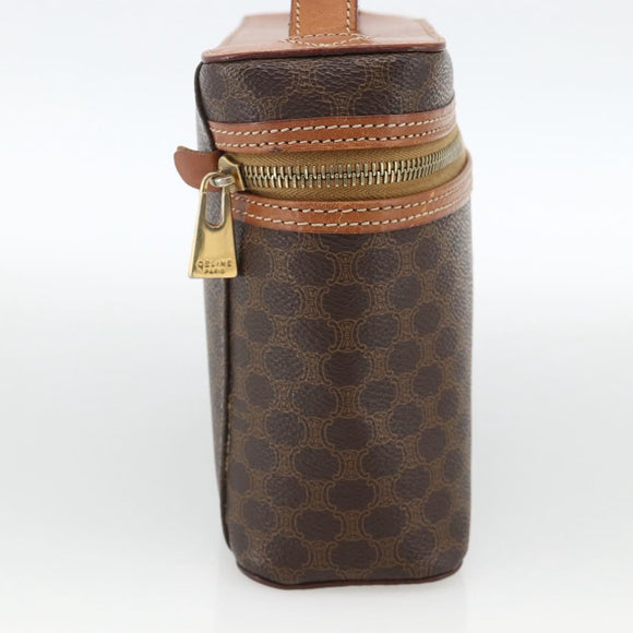 CELINE Macadam Canvas Vanity Hand Bag PVC Leather Brown Gold Auth ka3516