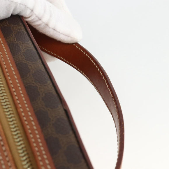 CELINE Macadam Canvas Vanity Hand Bag PVC Leather Brown Gold Auth ka3516