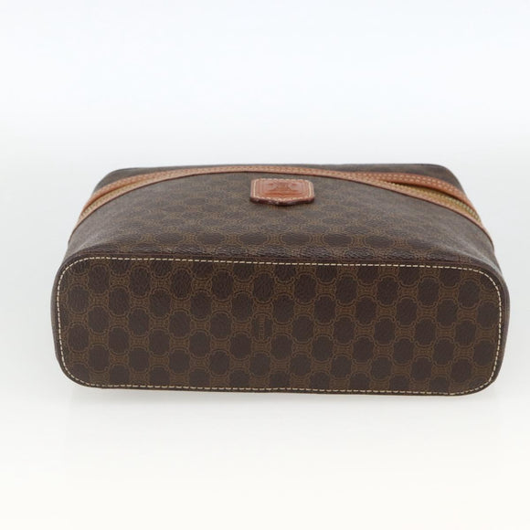 CELINE Macadam Canvas Vanity Hand Bag PVC Leather Brown Gold Auth ka3516