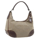 PRADA Shoulder Bag Canvas Beige Silver Auth ka3519-1