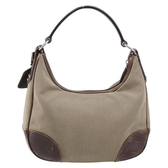 PRADA Shoulder Bag Canvas Beige Silver Auth ka3519