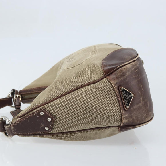 PRADA Shoulder Bag Canvas Beige Silver Auth ka3519