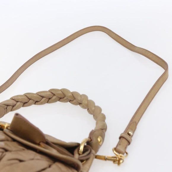 Miu Miu Matelasse Hand Bag Leather 2way Beige Gold Auth ka352