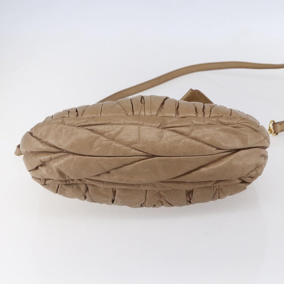 Miu Miu Matelasse Hand Bag Leather 2way Beige Gold Auth ka352