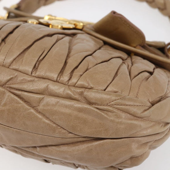 Miu Miu Matelasse Hand Bag Leather 2way Beige Gold Auth ka352