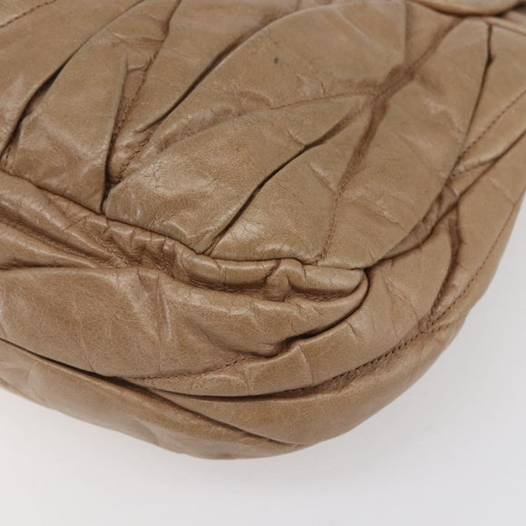Miu Miu Matelasse Hand Bag Leather 2way Beige Gold Auth ka352