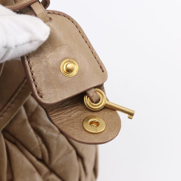Miu Miu Matelasse Hand Bag Leather 2way Beige Gold Auth ka352