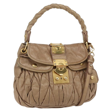 Miu Miu Matelasse Hand Bag Leather 2way Beige Gold Auth ka352