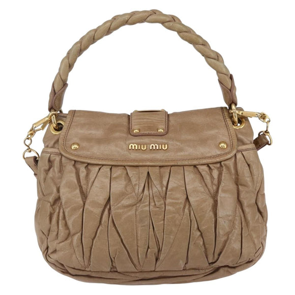 Miu Miu Matelasse Hand Bag Leather 2way Beige Gold Auth ka352