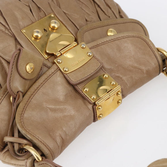 Miu Miu Matelasse Hand Bag Leather 2way Beige Gold Auth ka352