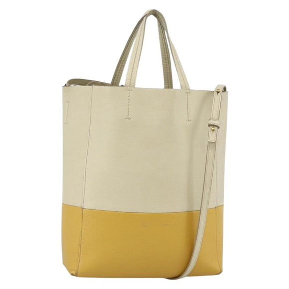 CELINE Hand Bag Leather 2way Beige Gold Auth ka3526