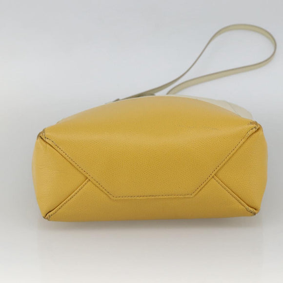 CELINE Hand Bag Leather 2way Beige Gold Auth ka3526