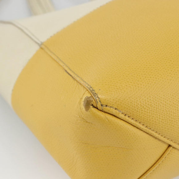 CELINE Hand Bag Leather 2way Beige Gold Auth ka3526