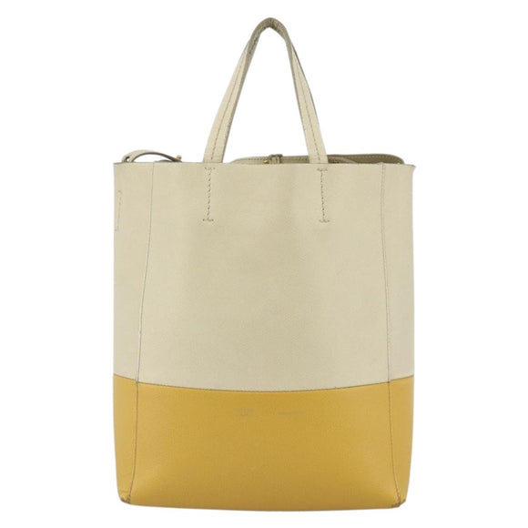 CELINE Hand Bag Leather 2way Beige Gold Auth ka3526