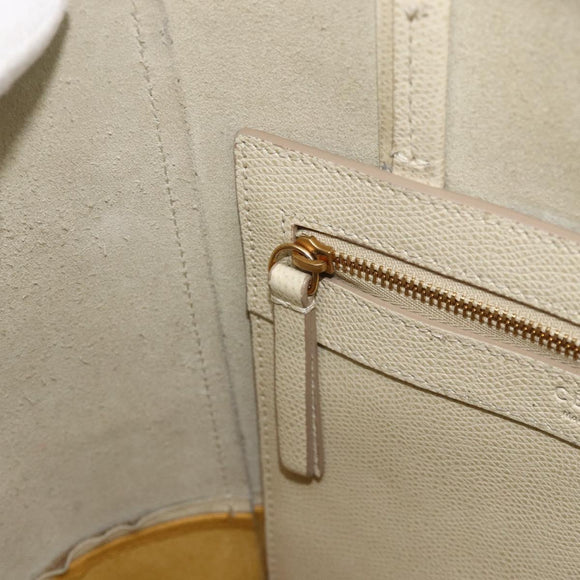 CELINE Hand Bag Leather 2way Beige Gold Auth ka3526
