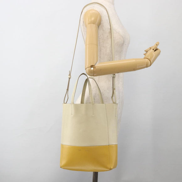 CELINE Hand Bag Leather 2way Beige Gold Auth ka3526