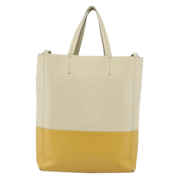 CELINE Hand Bag Leather 2way Beige Gold Auth ka3526