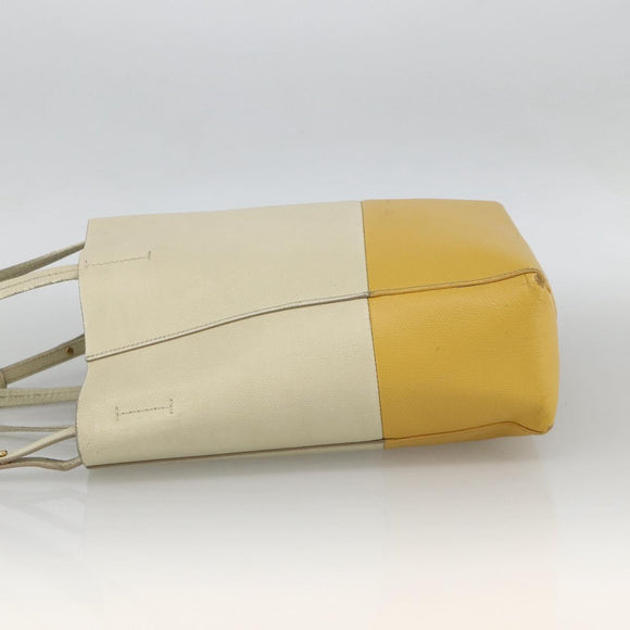 CELINE Hand Bag Leather 2way Beige Gold Auth ka3526