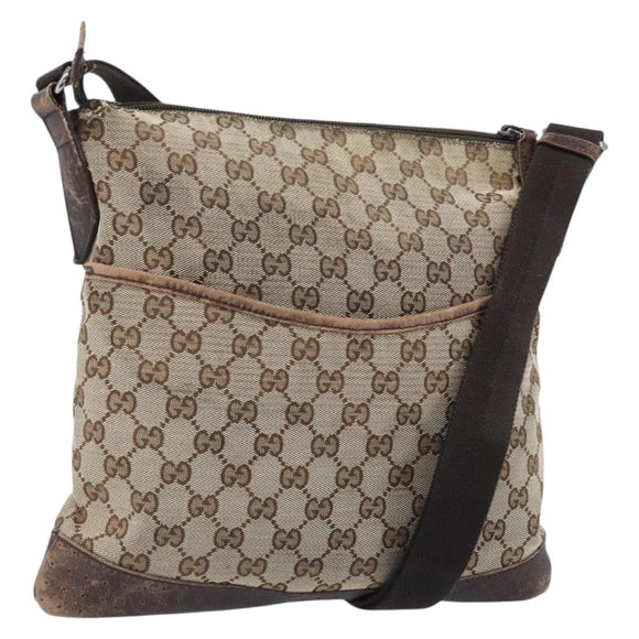 GUCCI GG Canvas Shoulder Bag Beige Silver 145857 Auth ka3527
