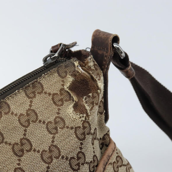 GUCCI GG Canvas Shoulder Bag Beige Silver 145857 Auth ka3527