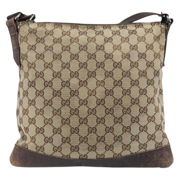 GUCCI GG Canvas Shoulder Bag Beige Silver 145857 Auth ka3527