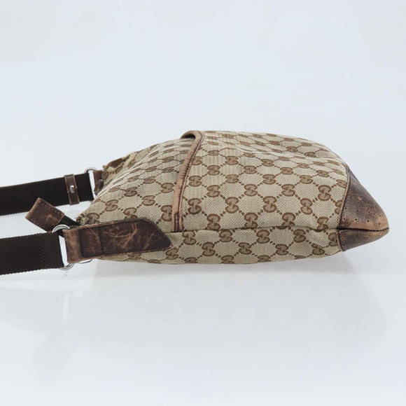 GUCCI GG Canvas Shoulder Bag Beige Silver 145857 Auth ka3527