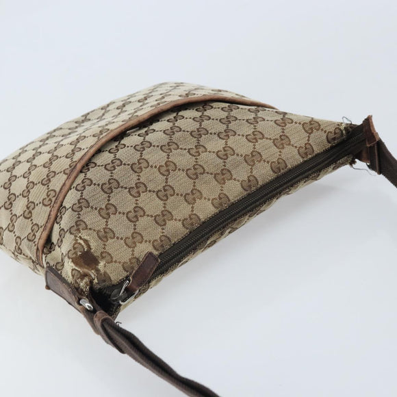 GUCCI GG Canvas Shoulder Bag Beige Silver 145857 Auth ka3527