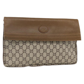 GUCCI GG Plus Supreme Clutch Bag PVC Gold Beige Auth ka3533