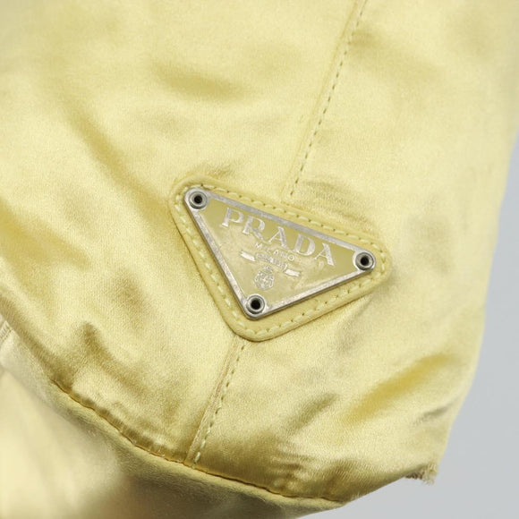 PRADA Hand Bag Satin Yellow Silver Auth ka3534