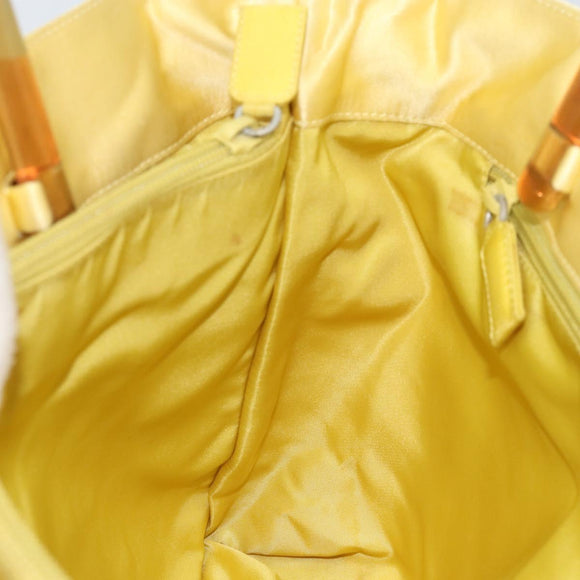 PRADA Hand Bag Satin Yellow Silver Auth ka3534