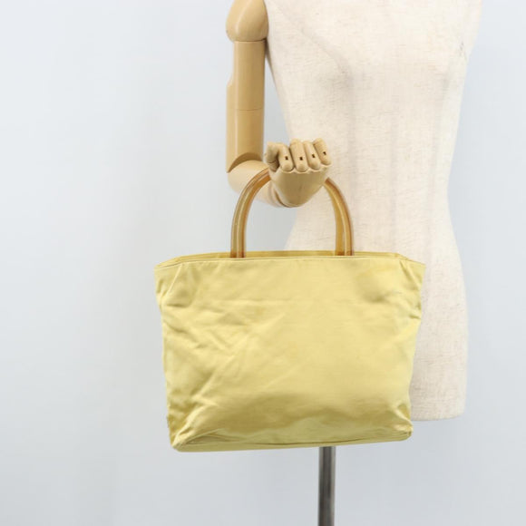 PRADA Hand Bag Satin Yellow Silver Auth ka3534