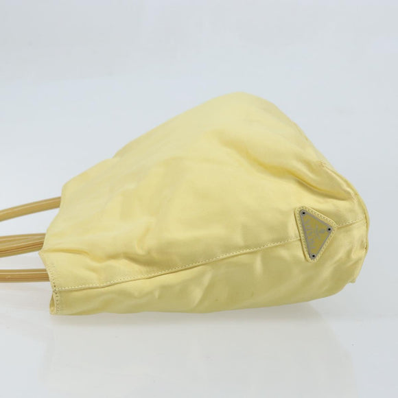 PRADA Hand Bag Satin Yellow Silver Auth ka3534