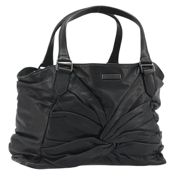 BURBERRY Hand Bag Leather Black Silver Auth ka3537