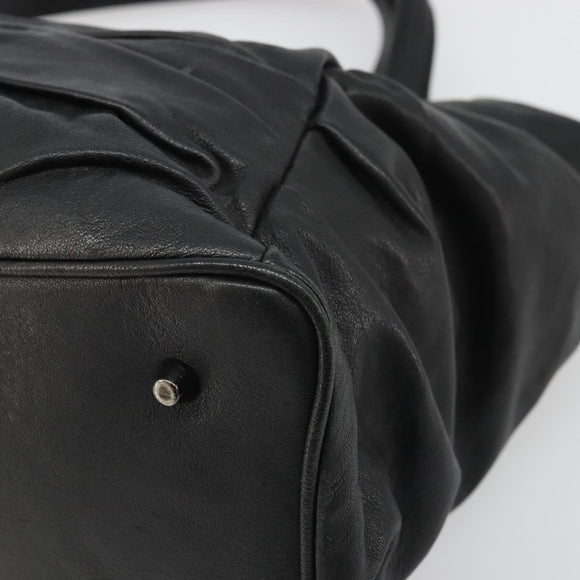 BURBERRY Hand Bag Leather Black Silver Auth ka3537