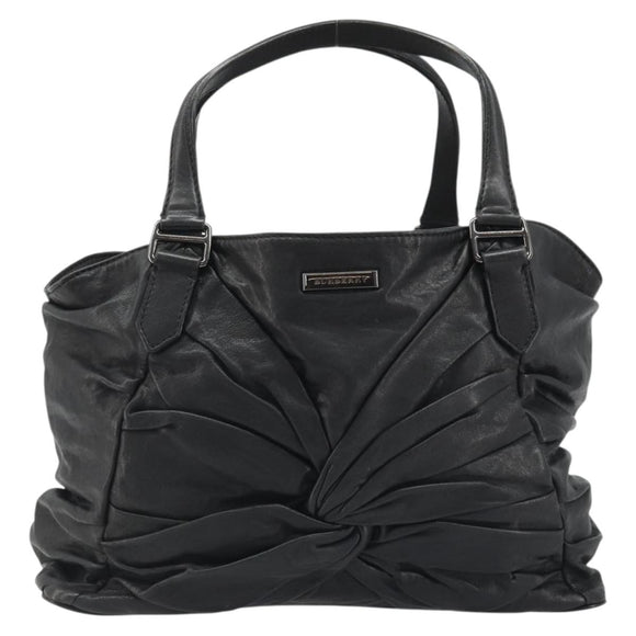 BURBERRY Hand Bag Leather Black Silver Auth ka3537