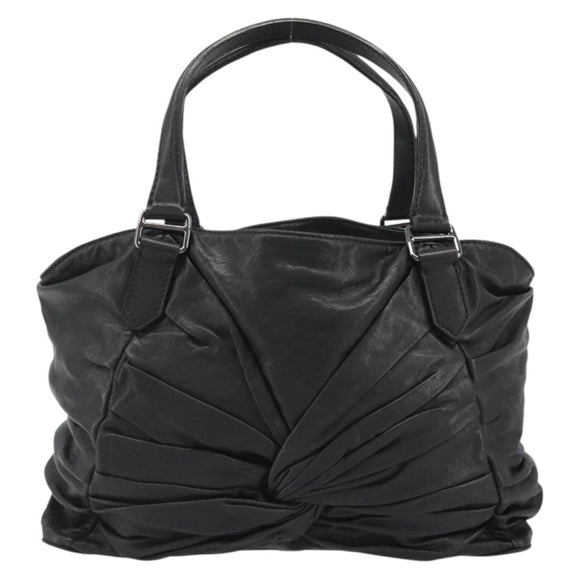 BURBERRY Hand Bag Leather Black Silver Auth ka3537