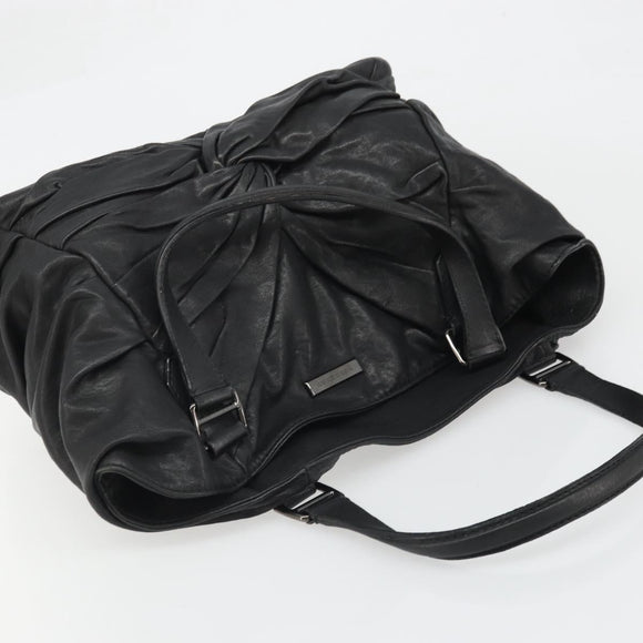 BURBERRY Hand Bag Leather Black Silver Auth ka3537