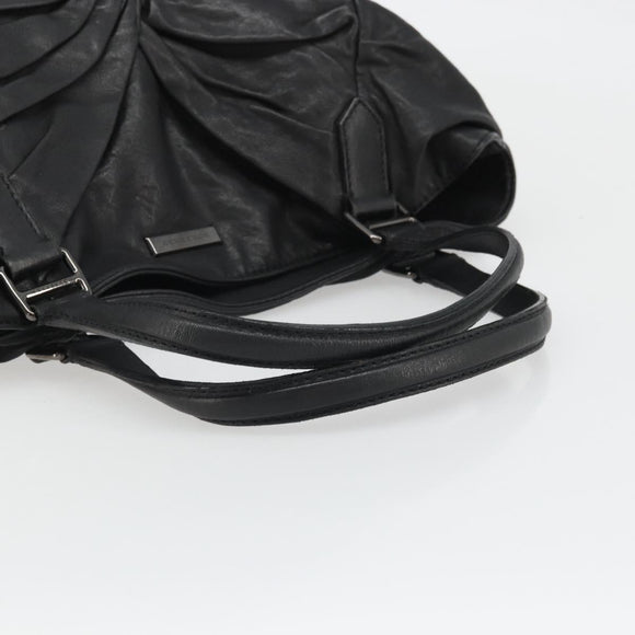 BURBERRY Hand Bag Leather Black Silver Auth ka3537
