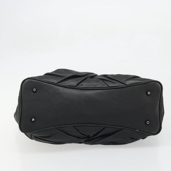 BURBERRY Hand Bag Leather Black Silver Auth ka3537