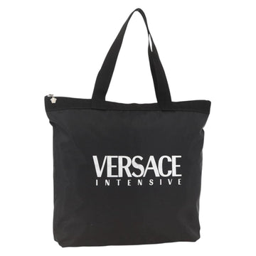 VERSACE Tote Bag Nylon Black Silver Auth ka3538