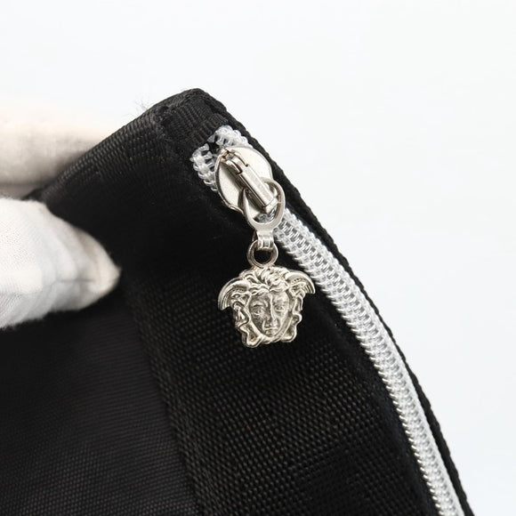 VERSACE Tote Bag Nylon Black Silver Auth ka3538