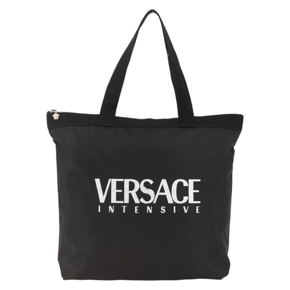 VERSACE Tote Bag Nylon Black Silver Auth ka3538