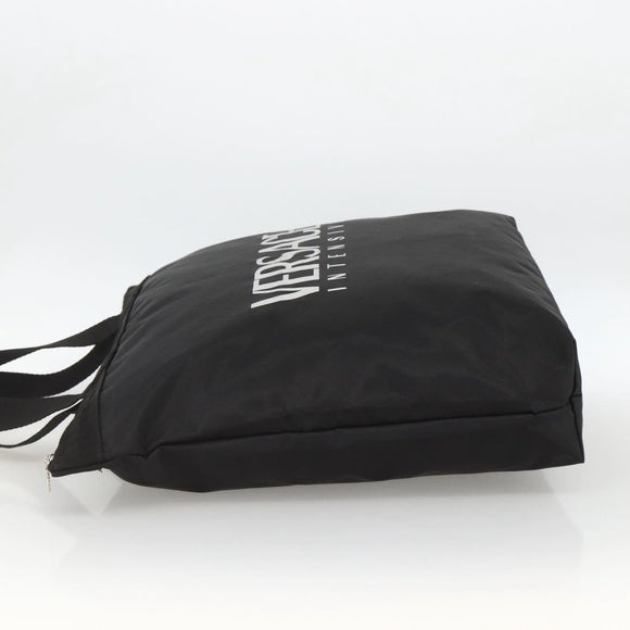 VERSACE Tote Bag Nylon Black Silver Auth ka3538