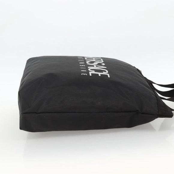 VERSACE Tote Bag Nylon Black Silver Auth ka3538