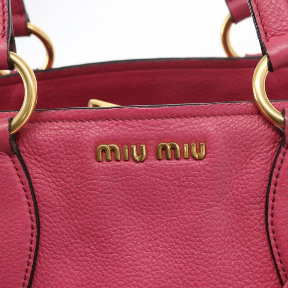 Miu Miu Tote Bag Leather 2way Pink Gold Auth ka354