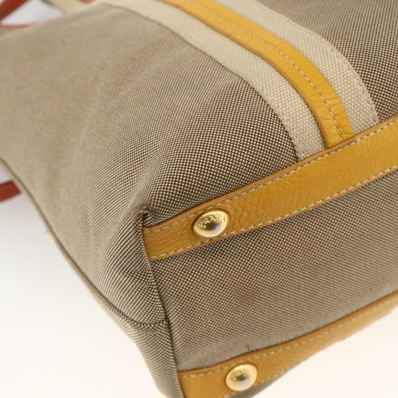 PRADA Hand Bag Logo jacquard 2way Beige Gold Auth ka3542