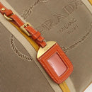 PRADA Hand Bag Logo jacquard 2way Beige Gold Auth ka3542-16