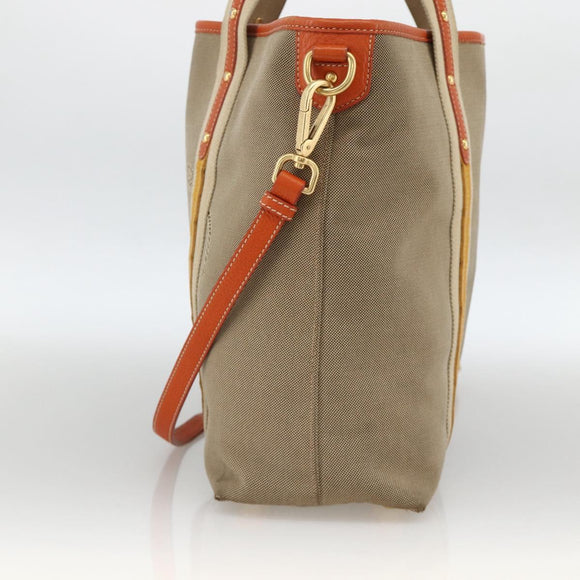 PRADA Hand Bag Logo jacquard 2way Beige Gold Auth ka3542
