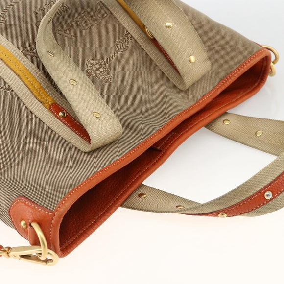 PRADA Hand Bag Logo jacquard 2way Beige Gold Auth ka3542