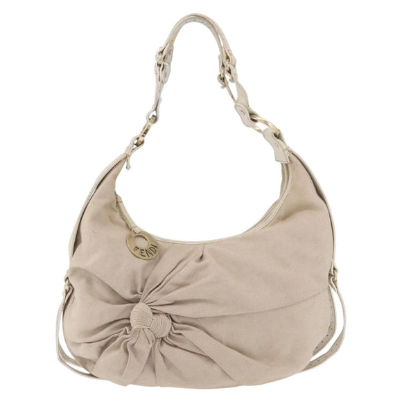 FENDI Shoulder Bag Canvas Leather Beige Gold Auth ka3548